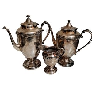 Vintage Silver on Copper Coffee Tea Serving Set